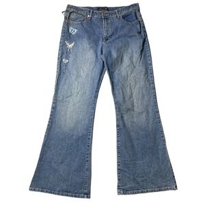 VTG Jeans D Womens Plus Size 20 Butterfly Embroidered Flare Leg Blue Jeans, NWT